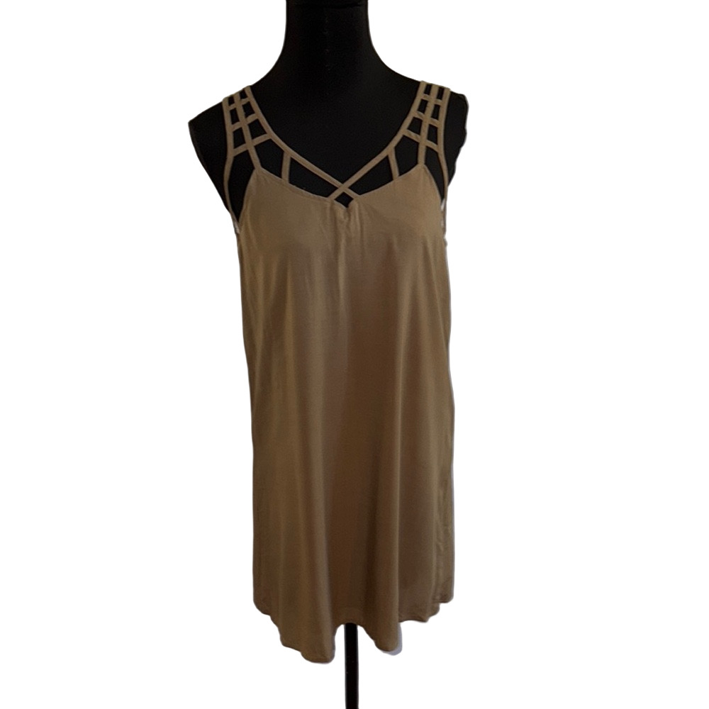 Entro Small Olive Green Strappy Sleeveless Shift Mini Dress Rayon